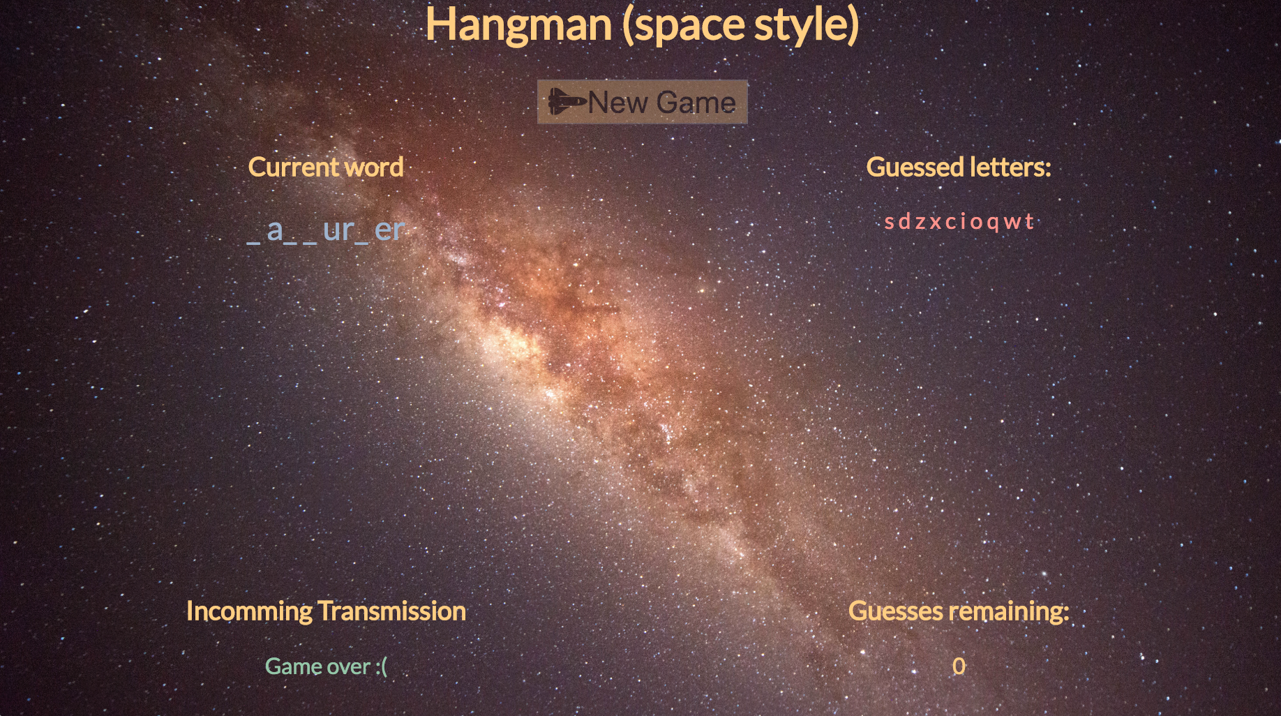 Screenshot of SpaceHangman App