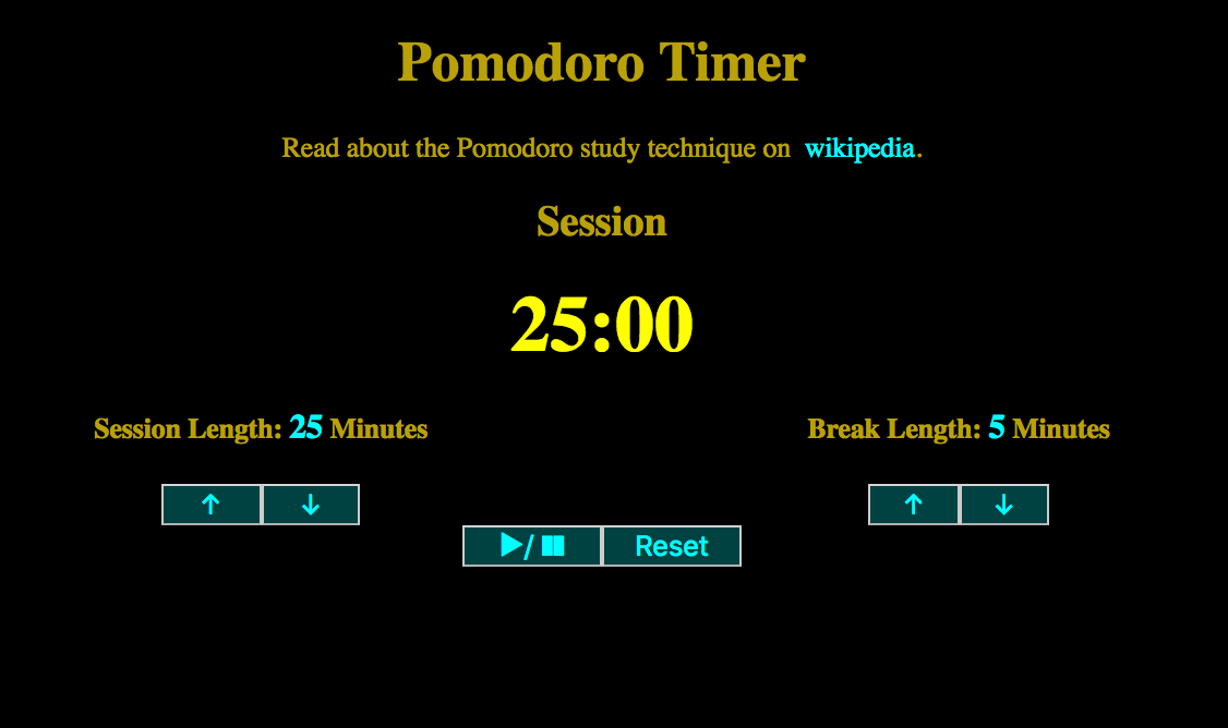 Screenshot of pomodoro timer app